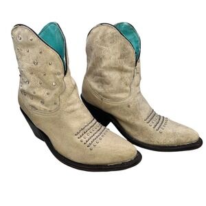 Corral Womens Boots 7.5 M Bone Distressed Leather Studded Crystal Rhinestone Zip
